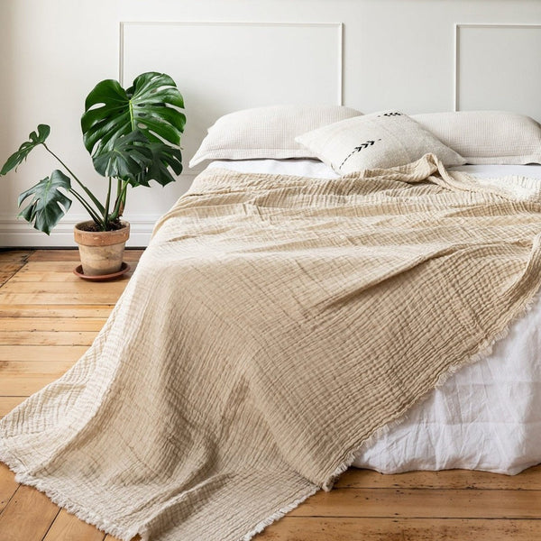 Piha Textured Linen Blanket in Nougat image 2