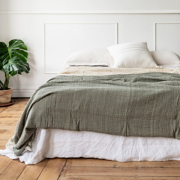 Piha Textured Linen Blanket in Sage green image 2