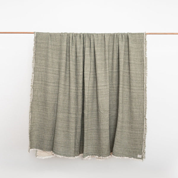 Piha Textured Linen Blanket in Sage green