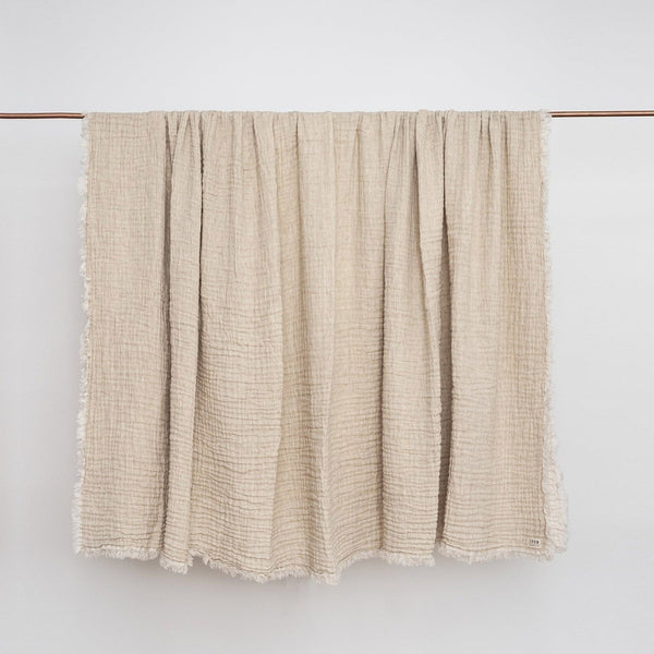 Piha Textured Linen Blanket in Nougat