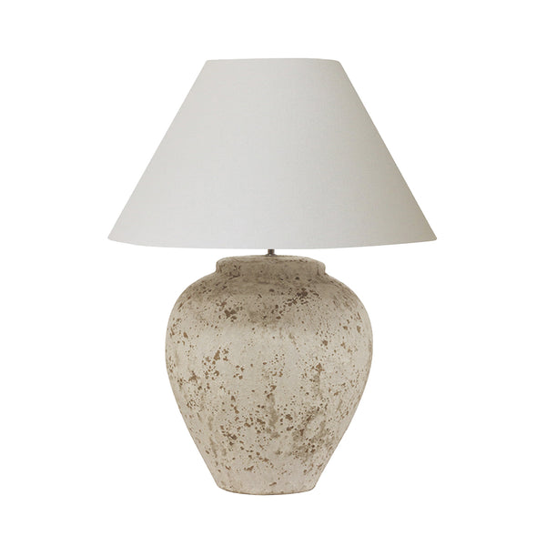 Tuscan Textured Stone Lamp with white lampshade large size
