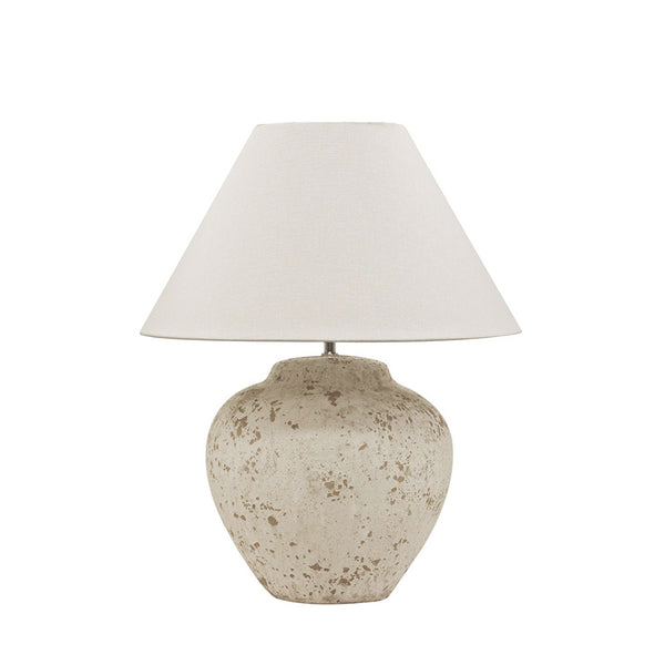 Tuscan Textured Stone Lamp with white lampshade medium size