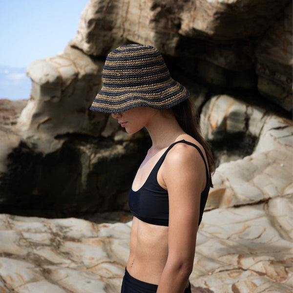 Sophie So Relaxed Hat in Black with Moss Stripes image 2